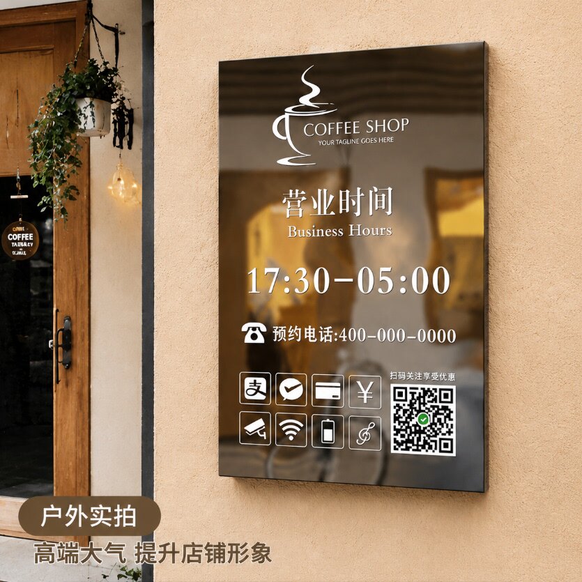 轻奢不锈钢营业时间告示牌定制