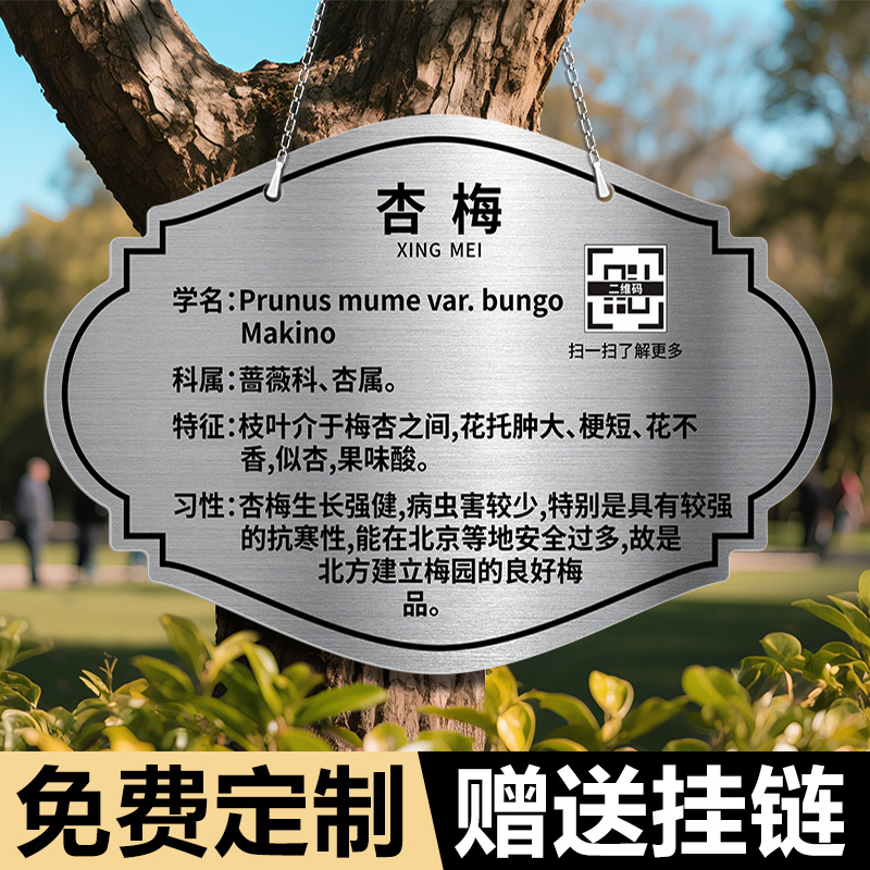 不锈钢树牌挂牌定制树木植物标识牌介绍牌名牌认养牌提示牌标牌