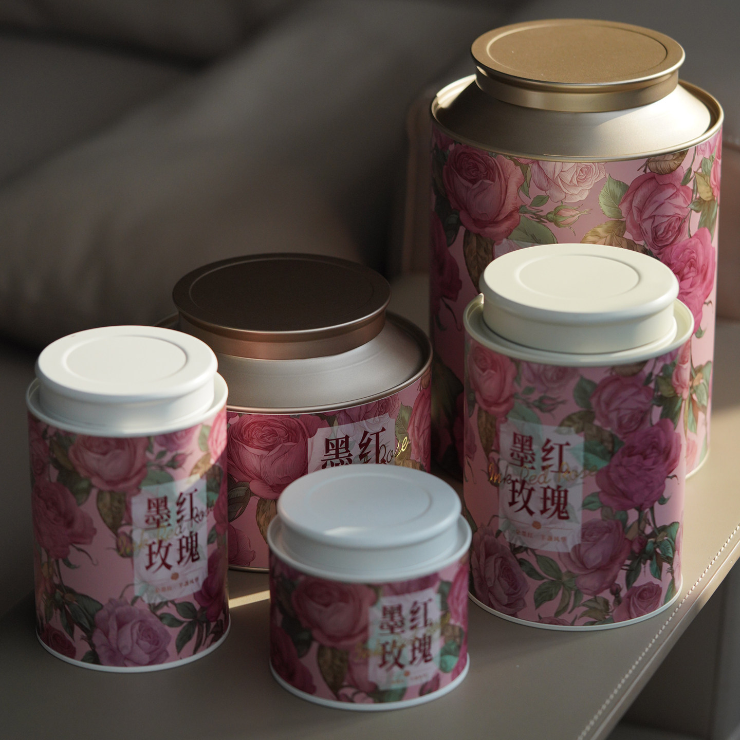 云南墨红玫瑰花茶密封罐现货图片