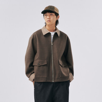 NUMBERSALT盐号25AW老钱风毛呢拼接复古夹克短款工装宽松休闲外套