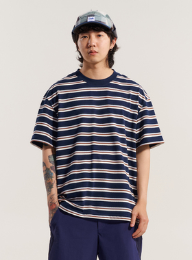NUMBERSALT25SS日系肌理感撞色条纹宽松短袖T恤男透气休闲上衣夏
