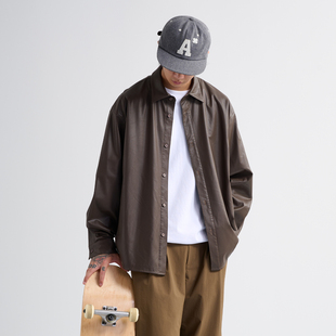 外套 分割黑色皮衬衫 NUMBERSALT24AW日系休闲复古宽松长袖 早秋衬衫