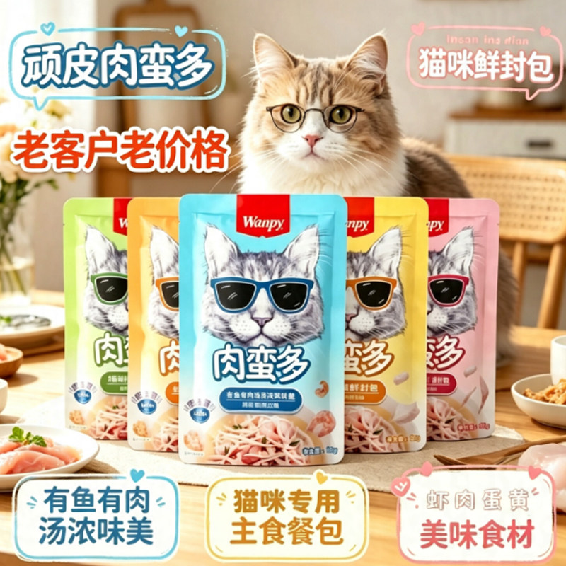 顽皮肉蛮多鲜封包宠物猫零食餐包