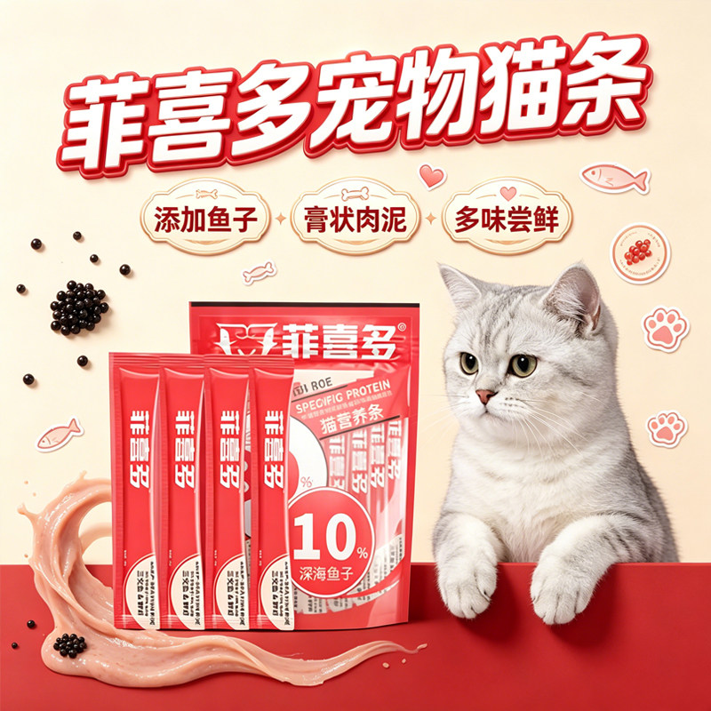 菲喜多猫条肉泥湿粮猫咪零食鱼子