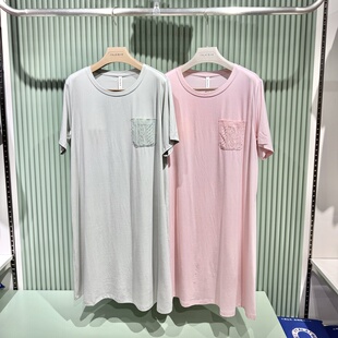 意大莱春夏女士太极石纤维圆领带胸垫休闲宽松家居睡裙6A398