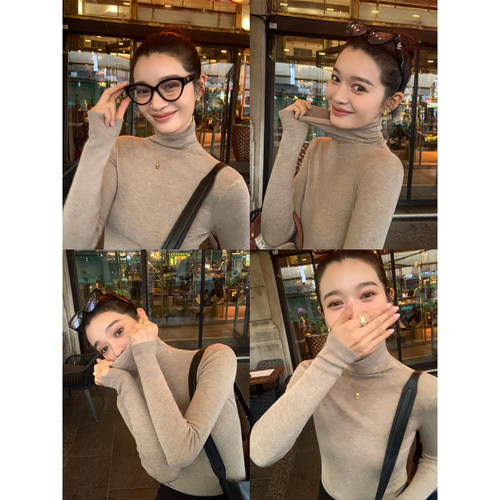 pusumede 胡桃夹信 高领打底针织衫女秋冬内搭修身气质长袖上衣