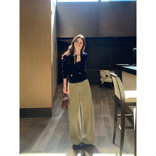 pusumede 随性姿态 高级感宽松阔腿裤女通勤高腰休闲直筒长裤子