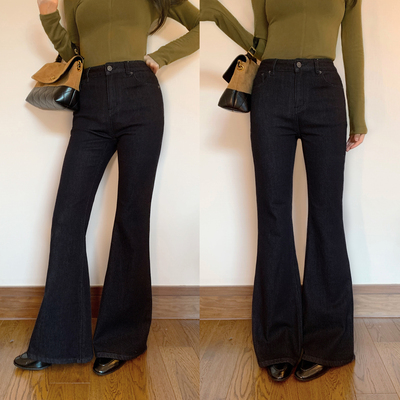 pusumede 都市model 高腰修身微喇牛仔裤女气质显瘦直筒拖地长裤