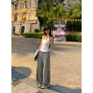 pusumede 氧气随型 慵懒弯刀阔腿裤女松紧腰宽松运动休闲长裤子