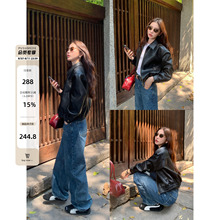 pusumede黑色美式复古pu皮外套女春秋高级感气质宽松机车短款皮衣