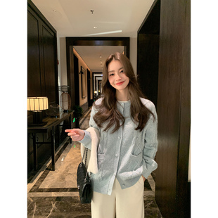 女宽松休闲气质毛衣外套 复古扭花羊毛针织开衫 pusumede 北约冬季