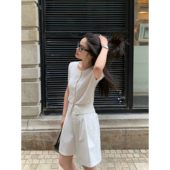 时髦减龄 白色休闲短裤 女夏季 pusumede 松紧腰宽松直筒阔腿五分裤