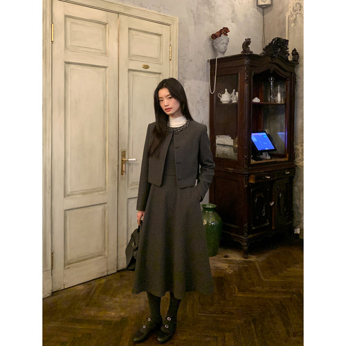 小香风外套女毛呢连衣裙两件套