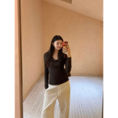 pusumede T恤女针织上衣 设计感V领扭结长袖 现货7折 悸动心思