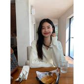 pusumede miu系学姐 polo领毛衣女休闲慵懒风宽松v领套头针织上衣