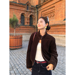 pusumede 复古灯芯绒立领棉服外套女宽松休闲夹克上衣 隽永格调