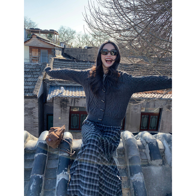 复古格子半身裙秋冬a字裙中长款