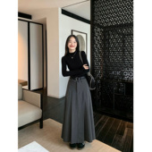 pusumede 高级感黑色百褶裙半身裙女百搭气质长裙高腰显瘦裙子