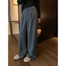 女高级感通勤宽松阔腿长裤 pusumede 裤 灰色垂感直筒西装 舒适韵律