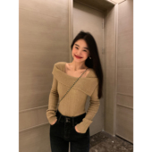 毛衣女针织衫 pusumede 一字肩修身 秋冬外穿内搭气质显瘦高级上衣