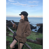 设计感羊毛翻领外套女绑带短款 pusumede 现货7.5折 毛呢大衣