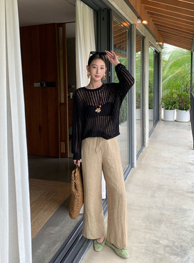 pusumede 【现货7折】原生质朴 1OO汉麻休闲裤女阔腿裤九分裤