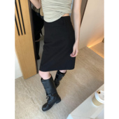 pusumede 温莎往事 复古高腰直筒A字半身裙女后开叉设计毛呢短裙