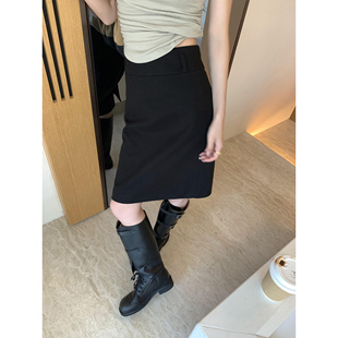 pusumede 复古高腰直筒A字半身裙女后开叉设计毛呢短裙 温莎往事