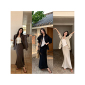 pusumede 女防晒衬衣半身裙斜裁鱼尾裙 衬衫 老钱定调 松弛亚麻长袖