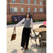 设计感直筒开叉皮裙半裙女中长款 pusumede 现货5折 气质包臀裙