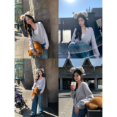 pusumede 上衣 设计感V领卫衣女针织罩衫 现货5.5折 松弛盎然