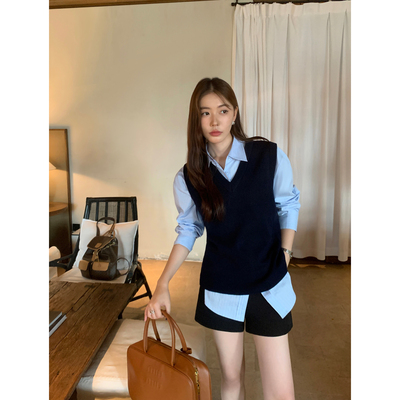 V领针织马甲背心女内搭叠穿上衣