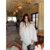 pusumede 轻贵之界 环保仿皮草一体外套女宽松休闲翻领毛毛外套