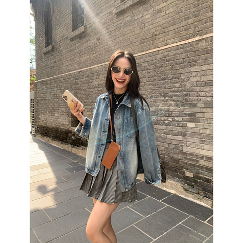 复古翻领牛仔外套女秋百搭