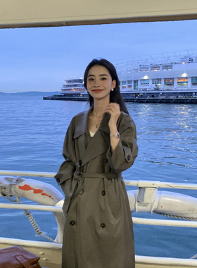 pusumede 巴黎画报 中长款风衣外套女英伦风高级感气质翻领大衣