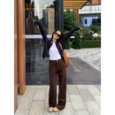 拖地长裤 pusumede 子宽松阔腿裤 女高腰显瘦加厚裤 咖色复古牛仔裤