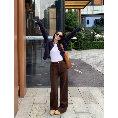 复古牛仔裤女高腰加厚宽松阔腿裤