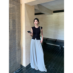 圆领针织衫 气质无袖 短袖 休闲短款 上衣 T恤女修身 pusumede简单序曲