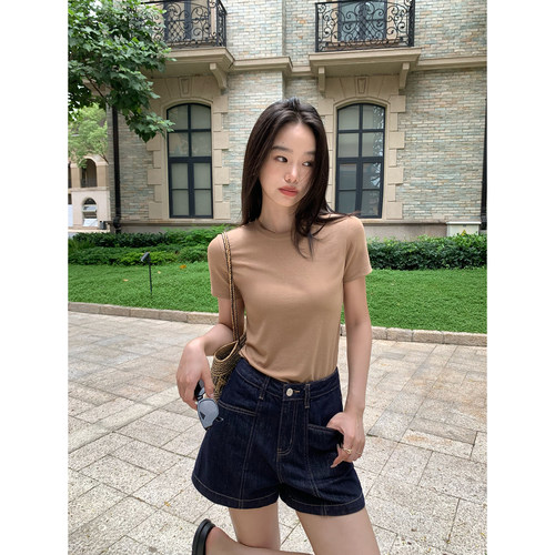 pusumede云朵感垂垂T~醋酸莱赛尔短袖t恤女圆领宽松气质正肩上衣