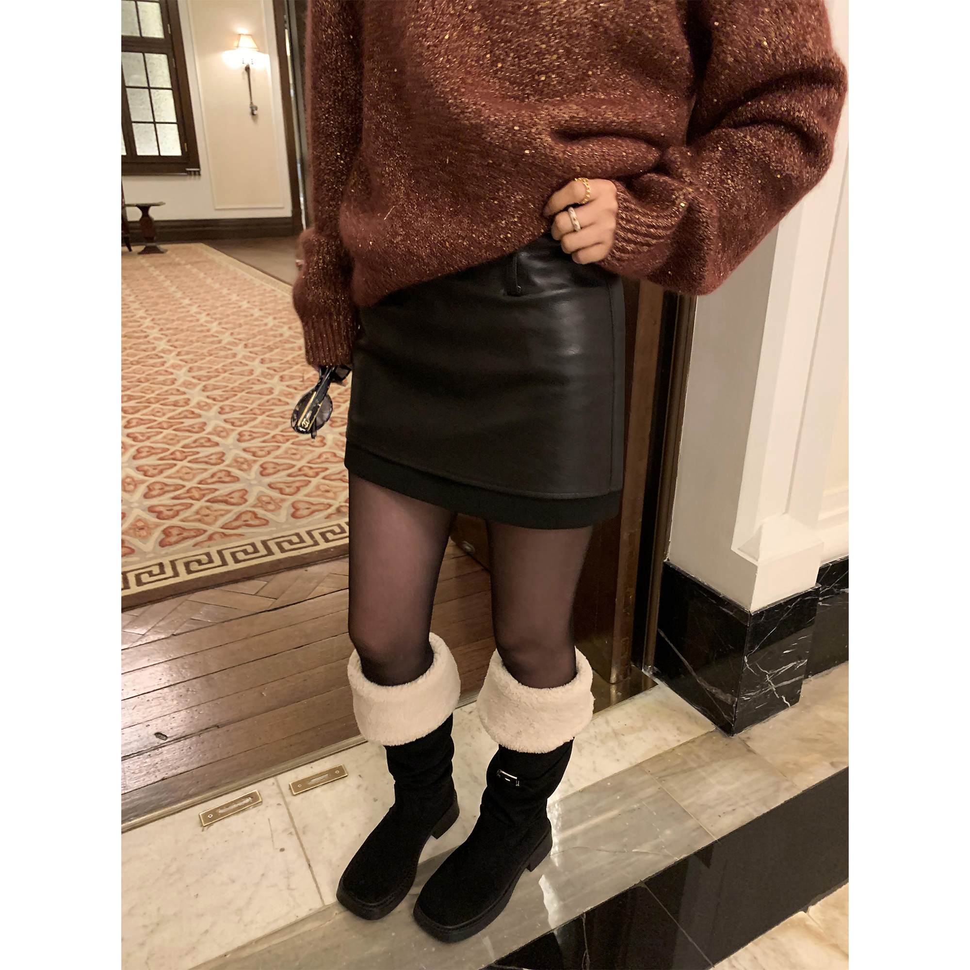 黑色皮裙半身裙女秋冬复古包臀裙