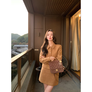 毛呢外套女高腰a字半身短裙套装 气质优雅短款 miu系千金 pusumede