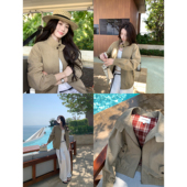 复古立领拉链夹克女宽松工装 卡其色美式 外套 雅痞时髦 pusumede