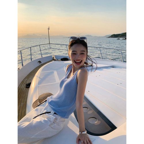 pusumede 松弛感~ V领吊带背心女夏薄款外穿坎肩宽松无袖针织上衣