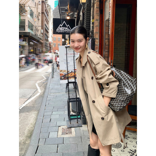 高知都市风翻领风衣中长款外套