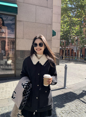 pusumede 云团暖絮 毛绒绒翻领派克服女宽松保暖中长款收腰外套