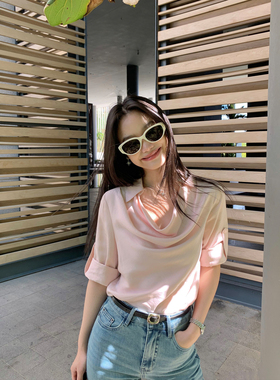 pusumede都市轻简 1OO莱赛尔法式荡领衬衫女气质干练宽松通勤衬衣