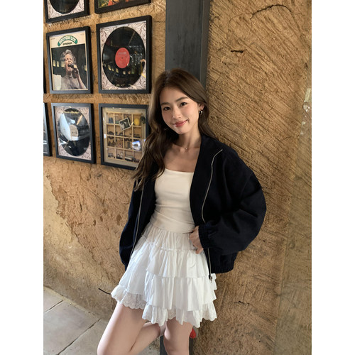 pusumede 甜美减龄蕾丝拼接半身裙女蛋糕裙设计感小众a字蓬蓬短裙