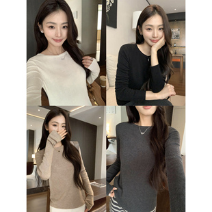 女气质修身 pusumede 针织衫 极简风圆领长袖 显瘦打底上衣 素色doll