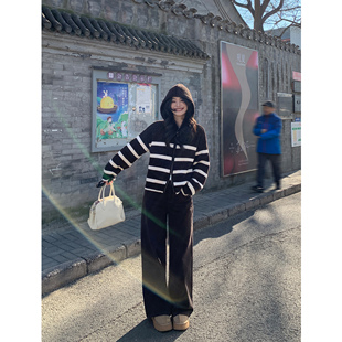 pusumede棕咖色复古阔腿牛仔裤女高腰显瘦宽松直筒裤休闲拖地长裤