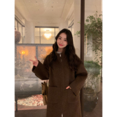 羊毛翻领双面呢大衣女气质拉链中长款 pusumede 重磅质感 毛呢外套